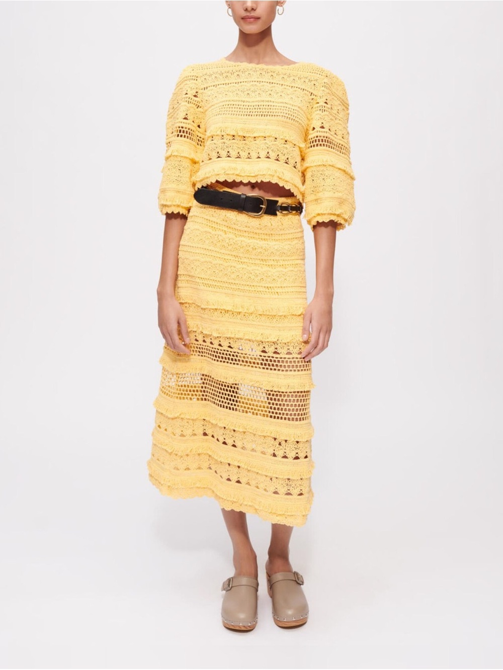 Maje Yellow Crochet Midi Two-Piece Set - Size 8